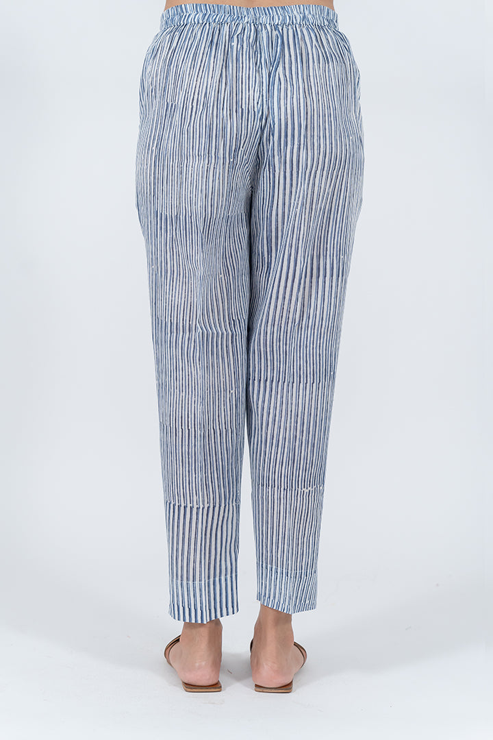 Cotton Hand Block Printed Pant - Blue