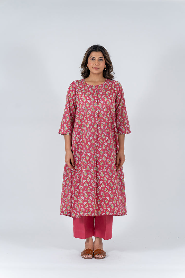 Cotton Hand Blocked Printed Kurta - Pink