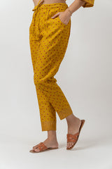Chanderi Hand Block Printed Narrow Pant - Mustard Yellow