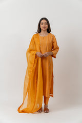 Chanderi Pittan Work Straight Kurta - Orange