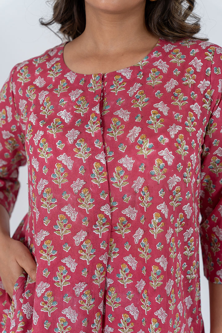 Cotton Hand Blocked Printed Kurta - Pink