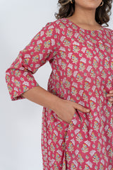 Cotton Hand Blocked Printed Kurta - Pink