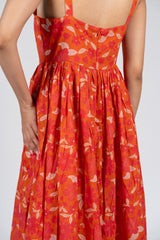 Cotton Screen Printed Dress - Orange