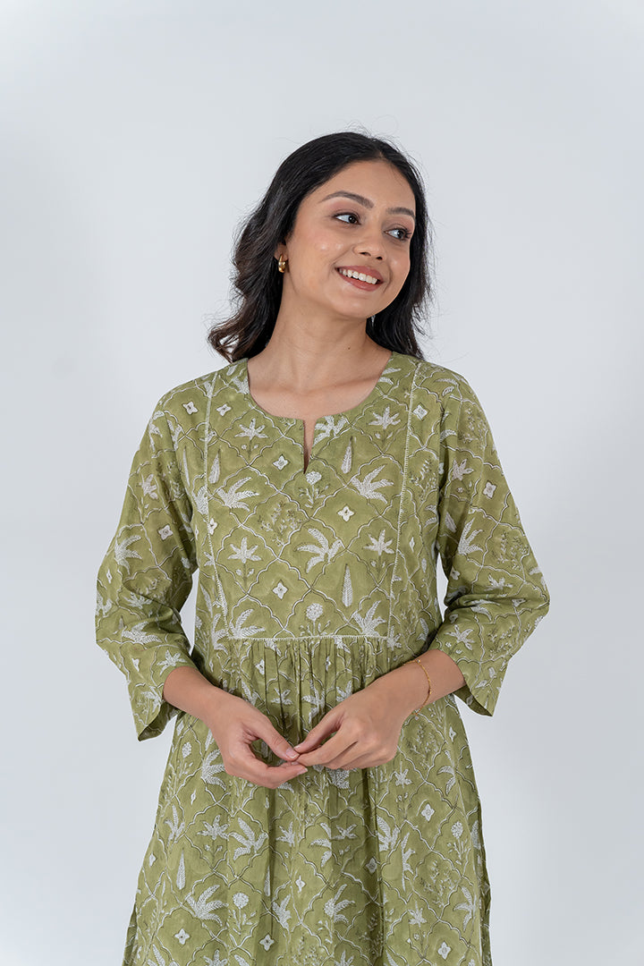 Cotton Hand Block Printed Kurta - Green