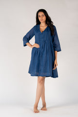 Cotton Hand Block Printed Dress - Blue