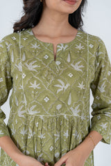 Cotton Hand Block Printed Kurta - Green