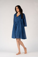 Cotton Hand Block Printed Dress - Blue
