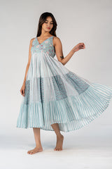 Cotton Hand Block Printed Dress - Blue