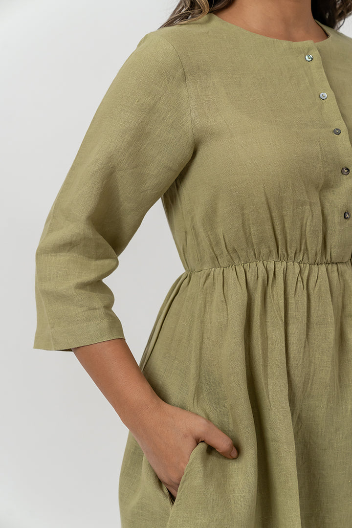 Linen Dress - Pista Green