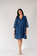 Cotton Hand Block Printed Dress - Blue