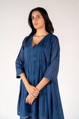 Cotton Hand Block Printed Dress - Blue