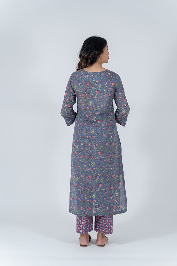 Cotton Hand Block Printed Kurta - Blue