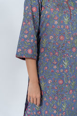 Cotton Hand Block Printed Kurta - Blue