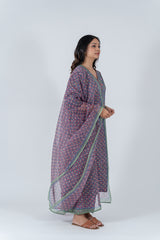 Kota Doria Hand Block Printed Dupatta - Pink