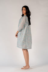 Blue Cotton Hand Block Printed Dress