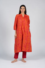 Cotton Screen Printed Kurta - Orange