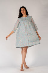 Blue Cotton Hand Block Printed Dress