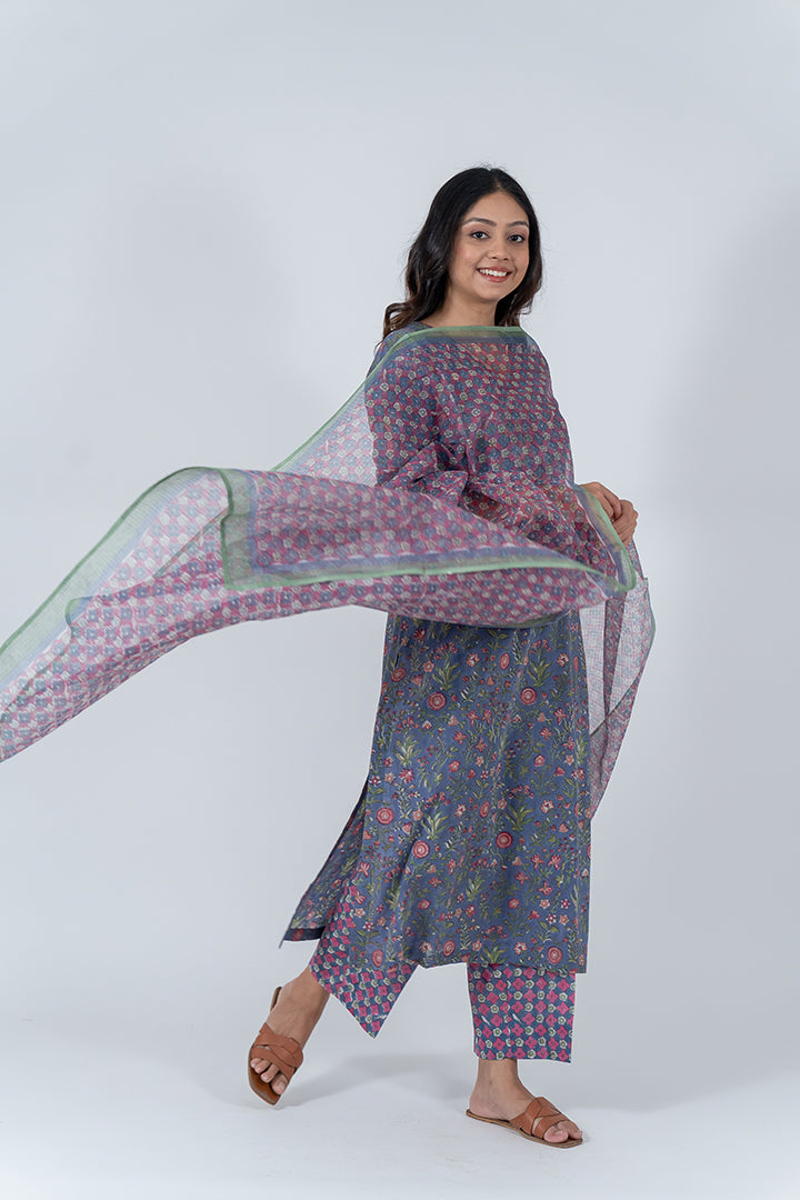 Cotton Hand Block Printed Kurta - Blue