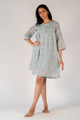 Blue Cotton Hand Block Printed Dress