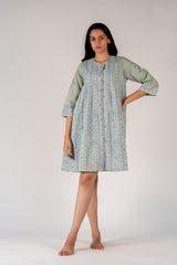 Cotton Hand Block Printed Dress - Green
