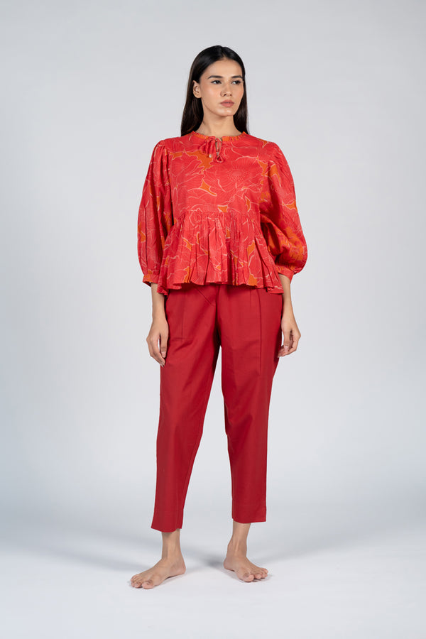 Cotton Screen Printed Top - Orange