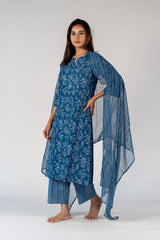 Cotton Hand Block Printed Kurta - Blue
