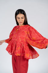 Cotton Screen Printed Top - Orange