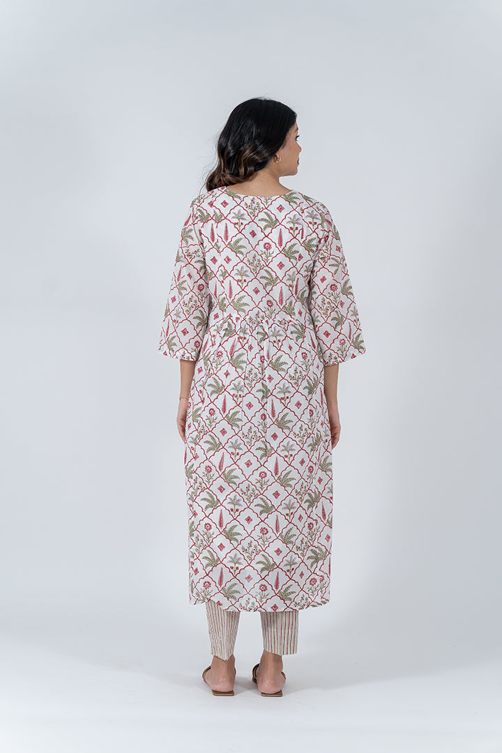 Cotton Hand Block Printed Kurta - Off White