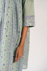 Cotton Hand Block Printed Dress - Green