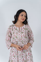 Cotton Hand Block Printed Kurta - Off White