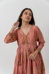 Chanderi Hand Block Printed Kurta With Sequins Details - Pink