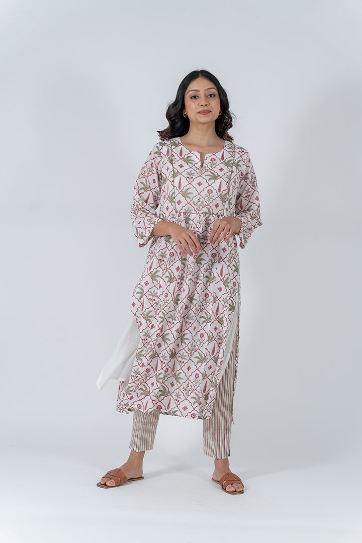 Cotton Hand Block Printed Kurta - Off White