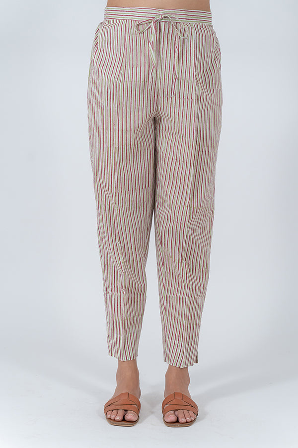 Cotton Hand Block Printed Pant - Off White