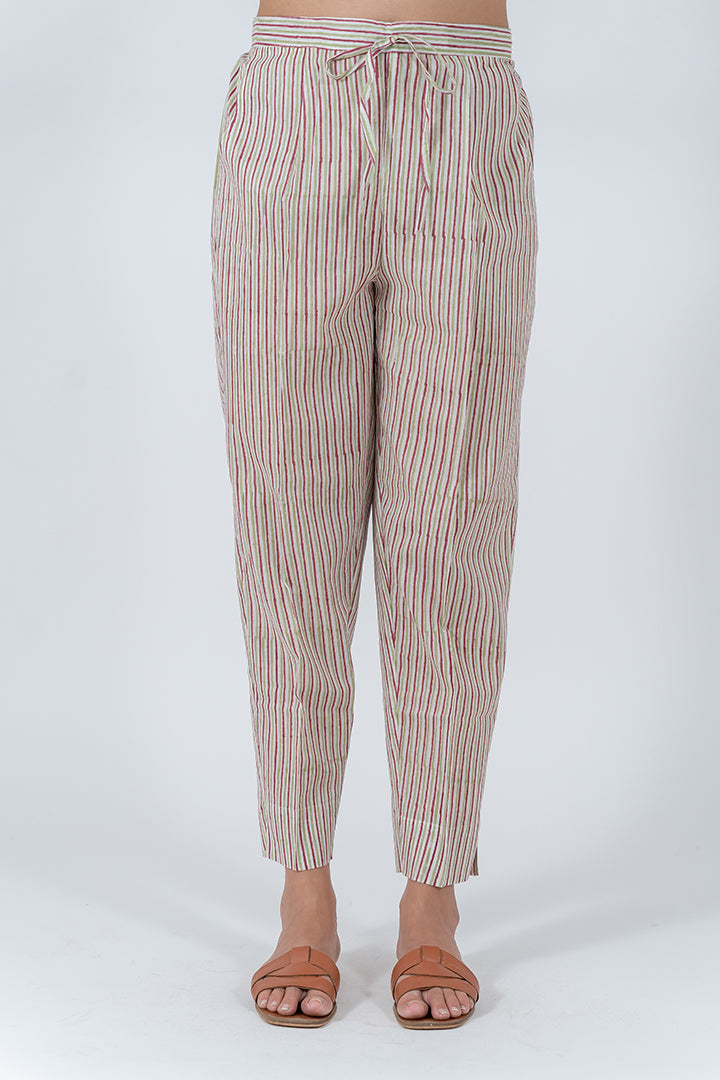 Cotton Hand Block Printed Pant - Off White