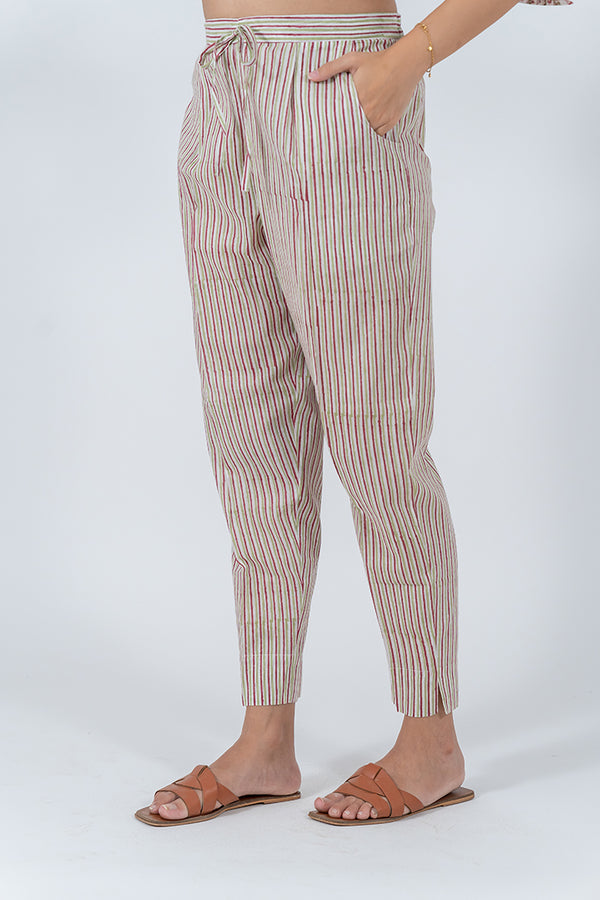 Cotton Hand Block Printed Pant - Off White