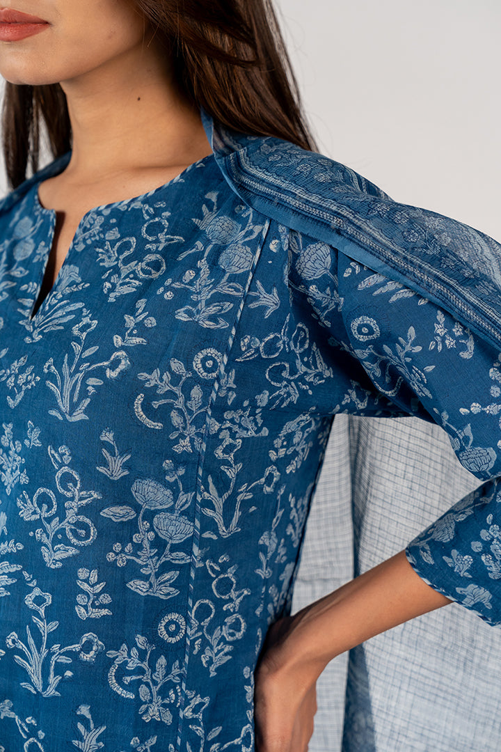 Cotton Hand Block Printed Kurta - Blue