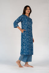 Cotton Hand Block Printed Parallel - Blue