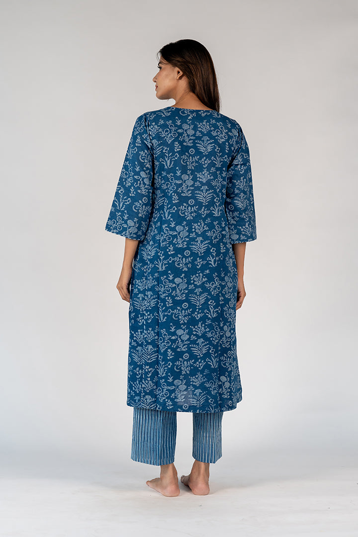 Cotton Hand Block Printed Kurta - Blue