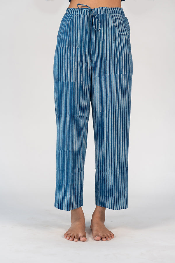 Cotton Hand Block Printed Parallel - Blue