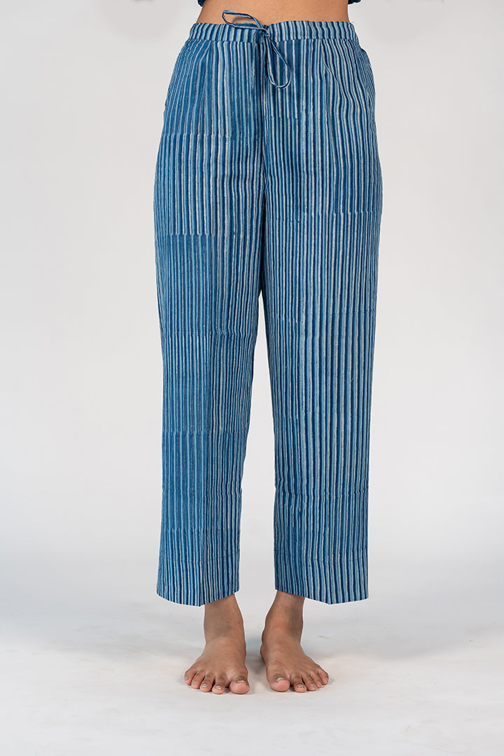 Cotton Hand Block Printed Parallel - Blue