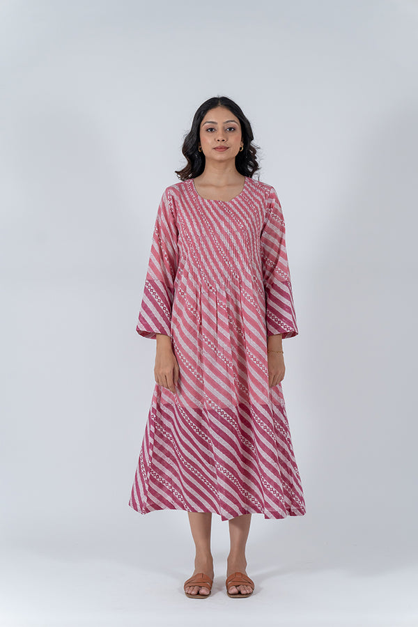 Cotton Hand Block Printed Dress - Pink