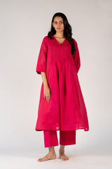 Chanderi Hand Embroidered Kurta - Pink