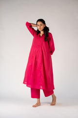 Chanderi Hand Embroidered Kurta - Pink