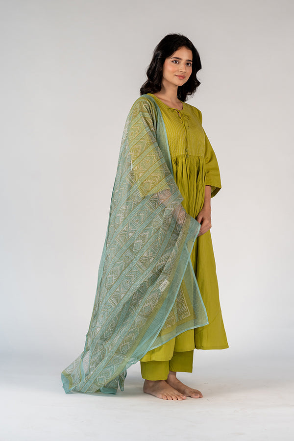 Cotton Kota Doria Hand Block Printed Dupatta - Blue