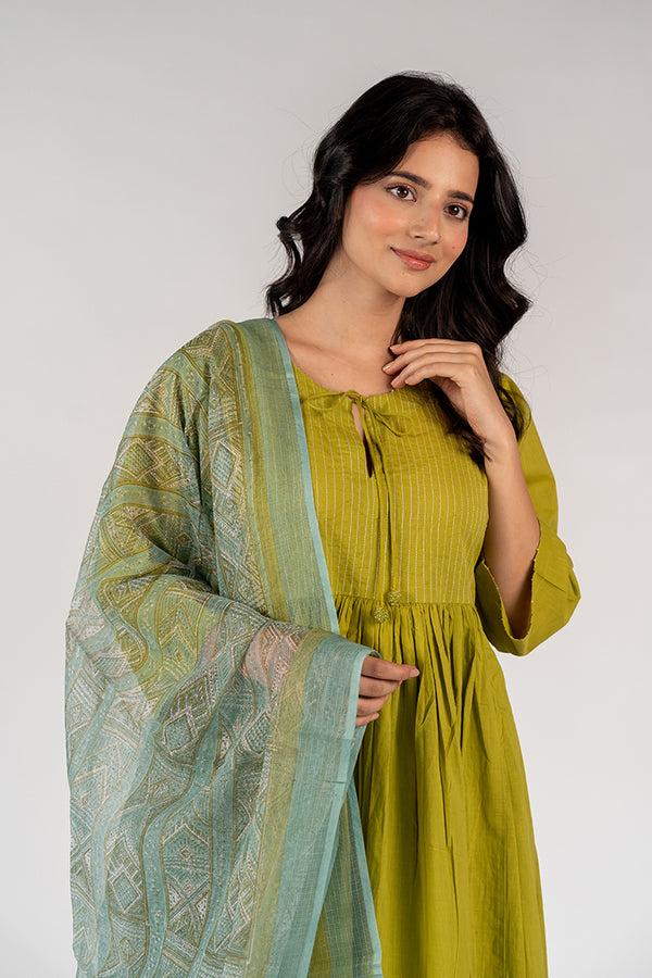 Cotton Kota Doria Hand Block Printed Dupatta - Blue