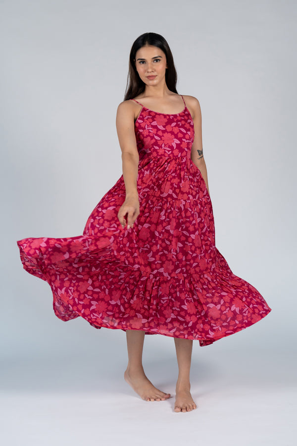 Cotton Screen Printed Dress - Pink