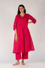 Chanderi Hand Embroidered Kurta - Pink
