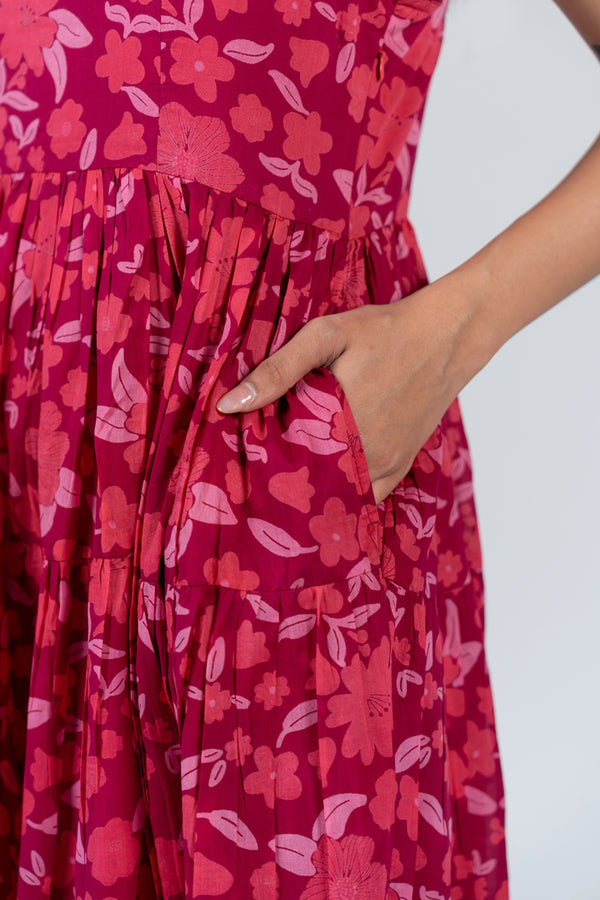 Cotton Screen Printed Dress - Pink