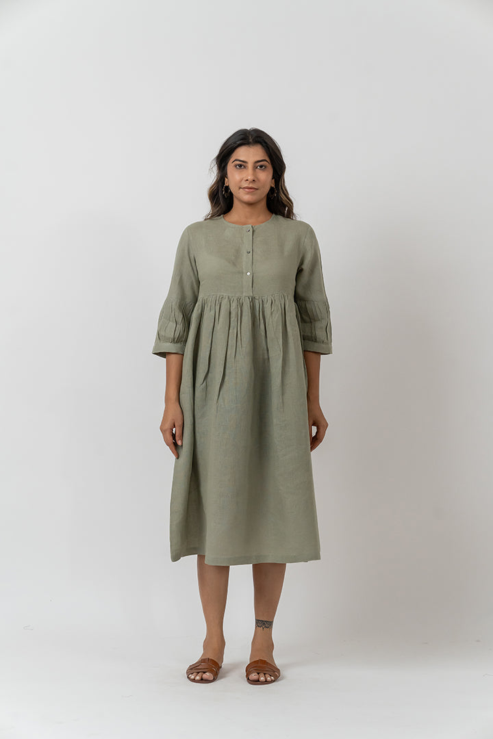 Linen Dress - Turquoise Green