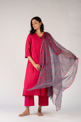 Cotton Kota Doria Hand Block Printed Dupatta - Blue